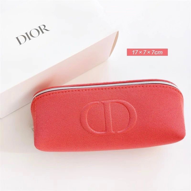 DIOR POUCH/BAG CD LOGO ZIP MAKEUP TOILETRY COSMETIC CASE NEW RED
