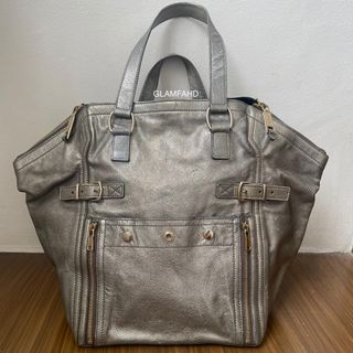 Authentic Yves Saint Laurent YSL Grey Downtown Baby Cabas in Smooth and  Crocodile Embossed Leather Bag