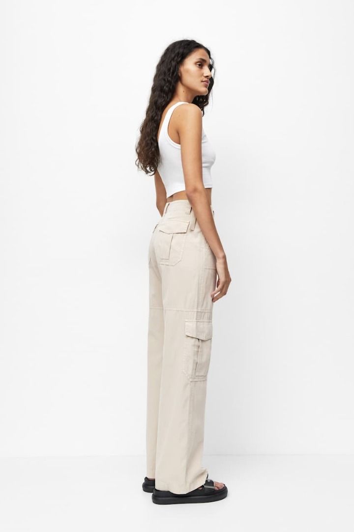 Pull&Bear oversized pocket straight leg cargo trousers in navy