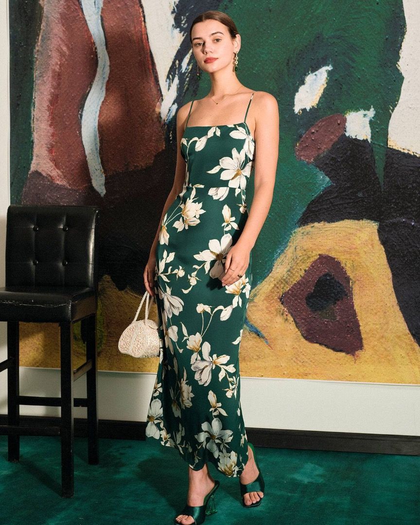 Rihoas The Floral Slit Maxi Dress Green Size XS Women s