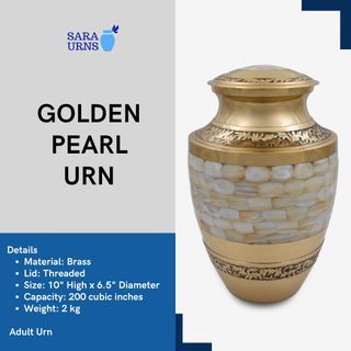 [saraurnsph] Golden Pearl Brass Urn Metal Urn Imported Urn Cremation Urn Jar Mother of Pearls Urn