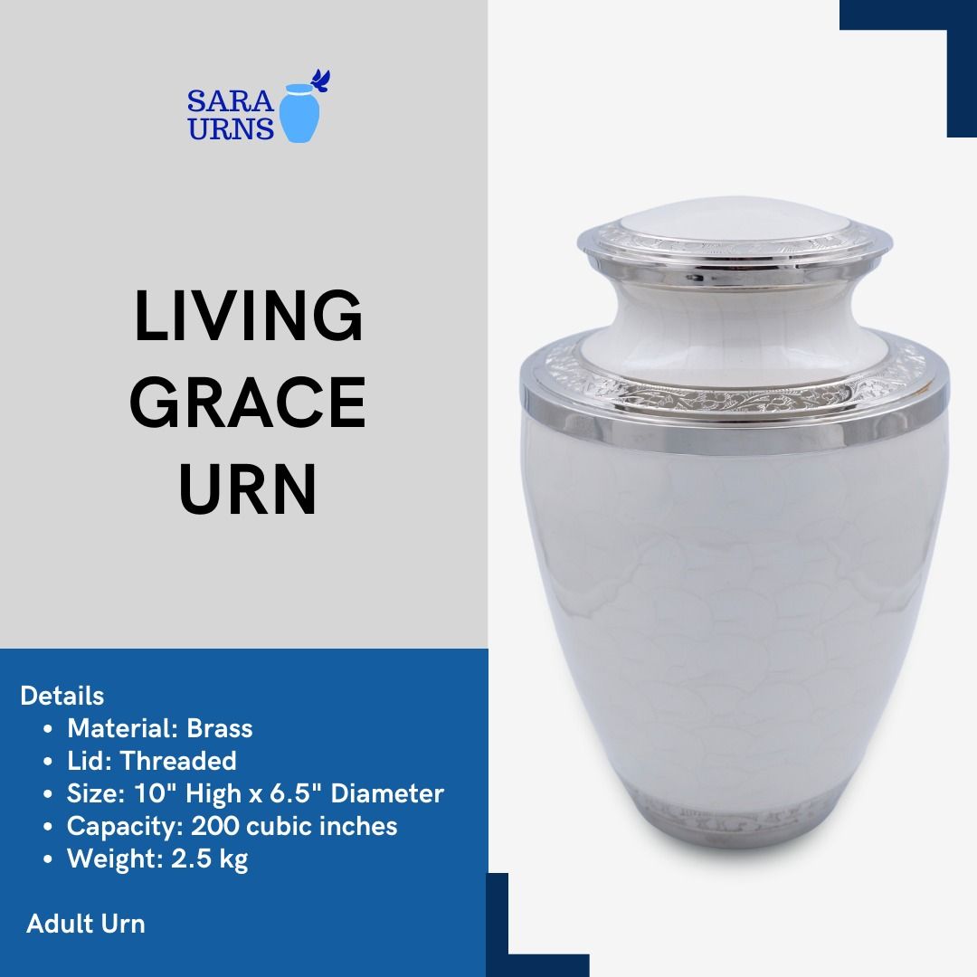 [saraurnsph] Living Grace Brass Urn Cremation Urn Jar White Urn Metal