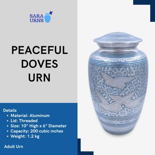 [saraurnsph] Peaceful Doves Aluminum Metal Urn Cremation Urn Jar Silver Urn Blue for Ashes