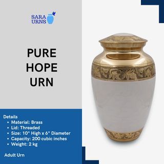 [saraurnsph] Pure Hope Brass Urn Cremation Urn Jar for Human Ashes White Urn Metal Urn Gold