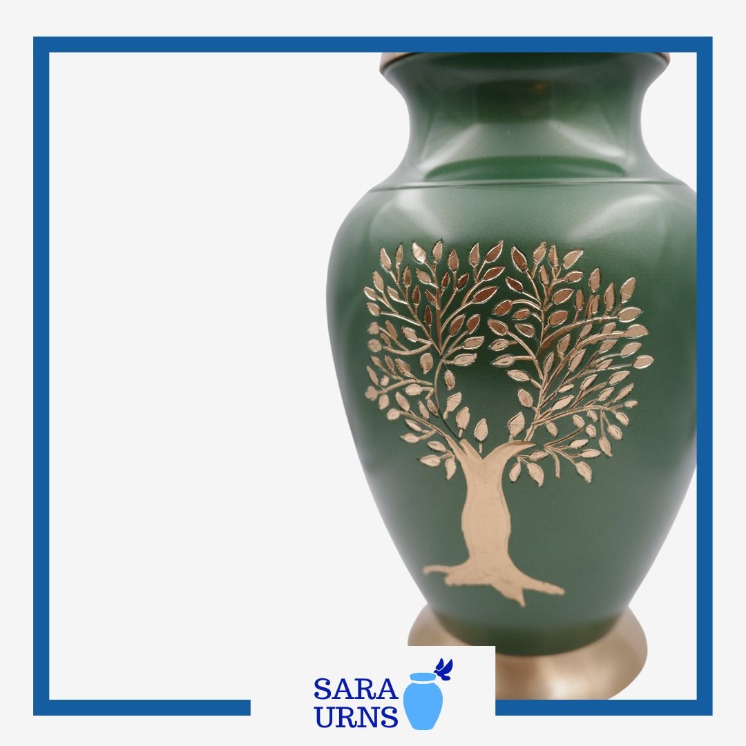 [saraurnsph] Tree of Life Brass Urn Cremation Urn Jar Green Urn Metal