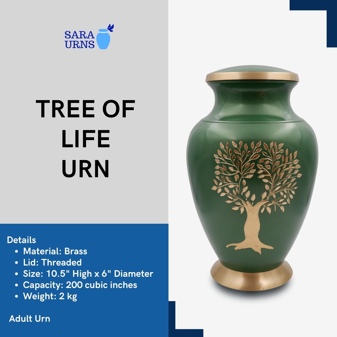 [saraurnsph] Tree of Life Brass Urn Cremation Urn Jar Green Urn Metal