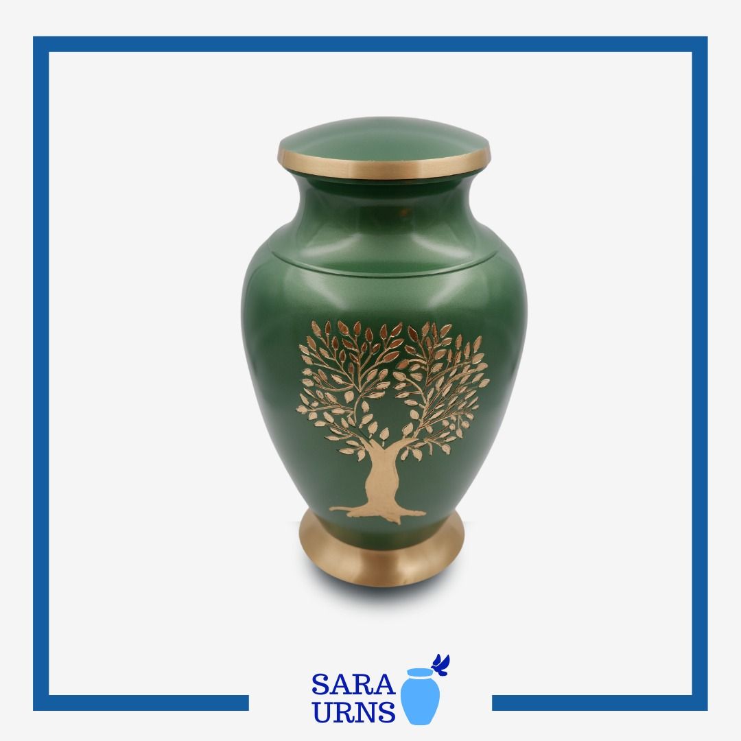 [saraurnsph] Tree of Life Brass Urn Cremation Urn Jar Green Urn Metal