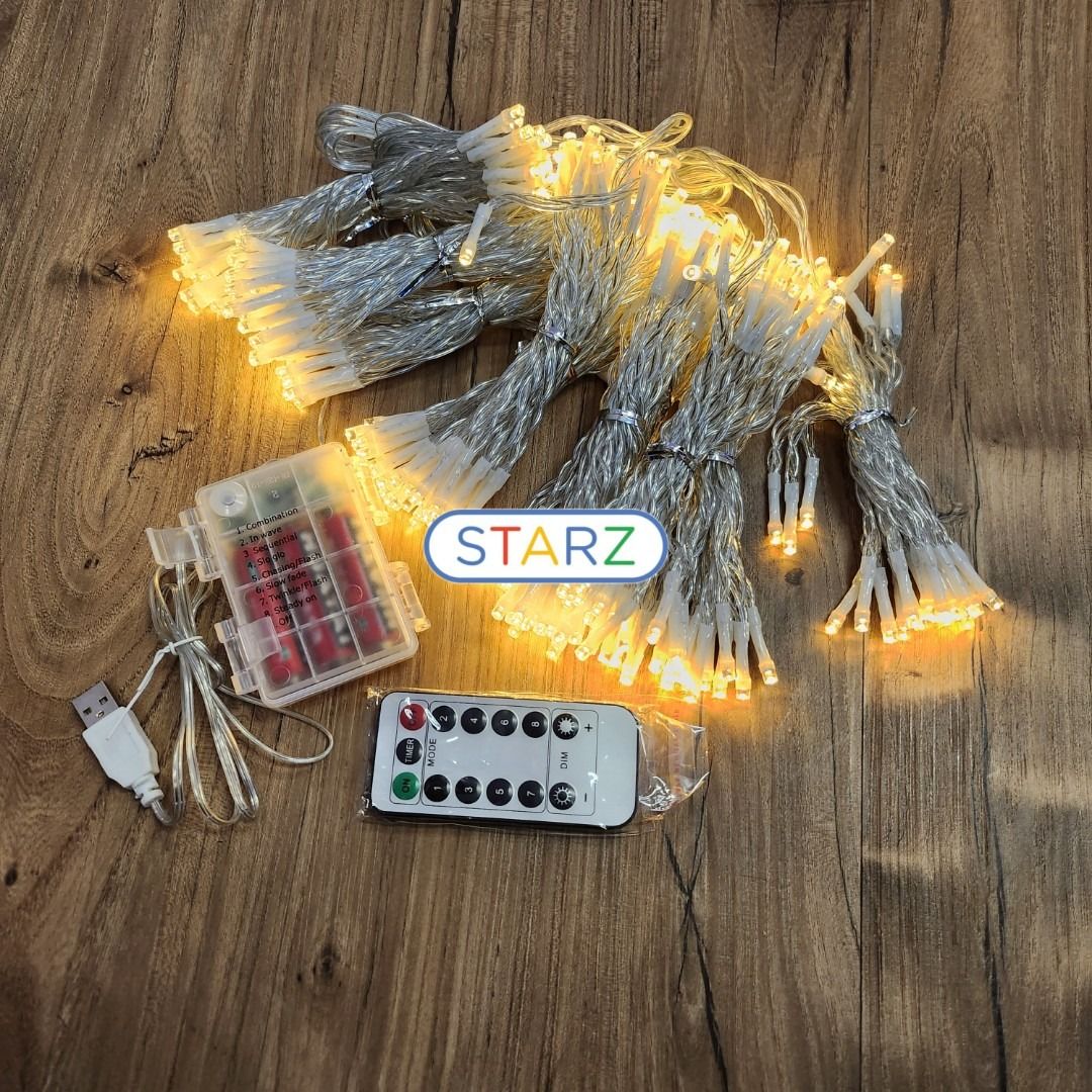 [STARZ] 3 Meter x 3 Meter Battery Operated + USB Warm White Curtain ...