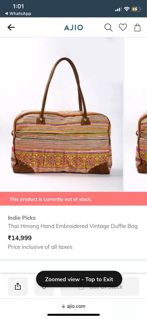 Thai Hmong Hand Embroidered Duffle Bag (Category: Shoulder Bags) located in Makati City. Submitted by anabananarama (Listing ID 1252227534, Image 1). Description: Brand new, never used. Retails for INR 14,998 (approx. Php 10,200) Very unique boho ethnic weekend bag Bought in Thailand.