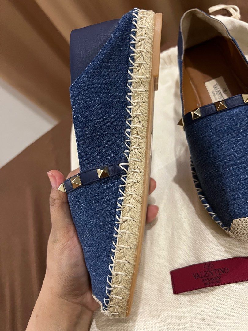 Valentino Rockstud Denim Espadrilles Luxury Sneakers Footwear