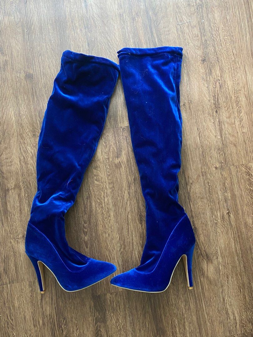 Blue velvet boots outfit shop