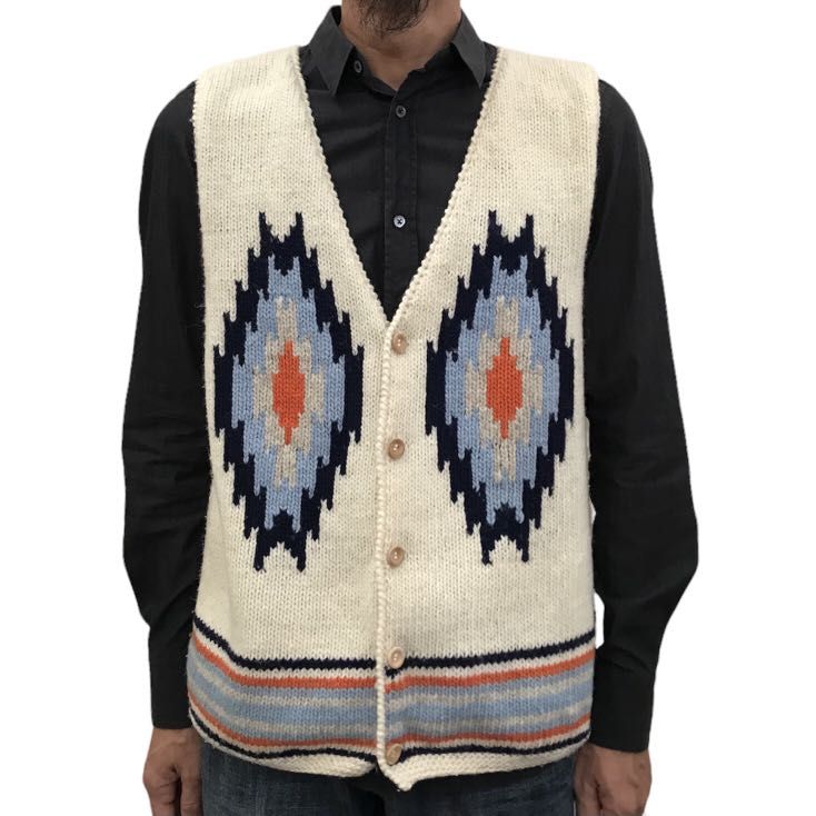 Vintage Navajo Chimayo Gaijin Made Native Cream Wool Knit Vest