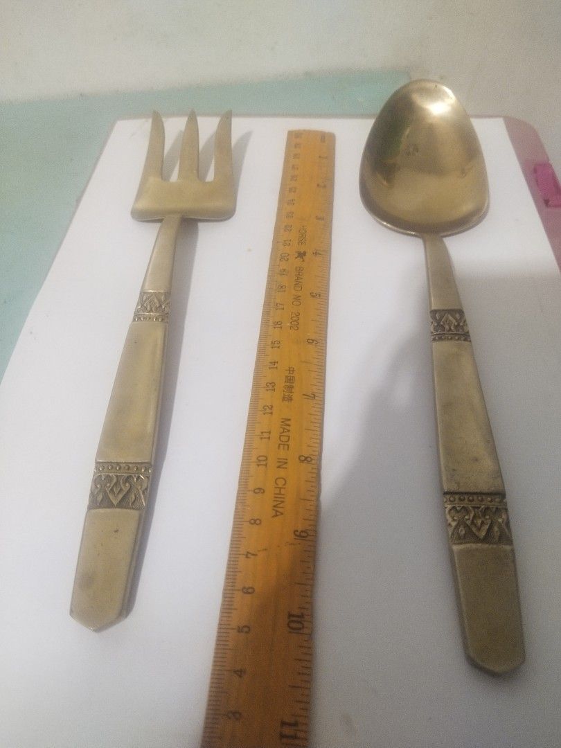 vintage "Oversized Serving Spoon & Fork"/Pure Copper/1970s era/Thailand