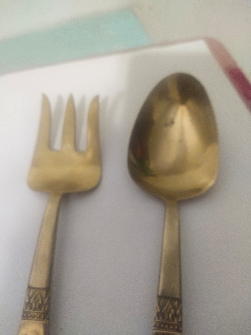 vintage "Oversized Serving Spoon & Fork"/Pure Copper/1970s era/Thailand