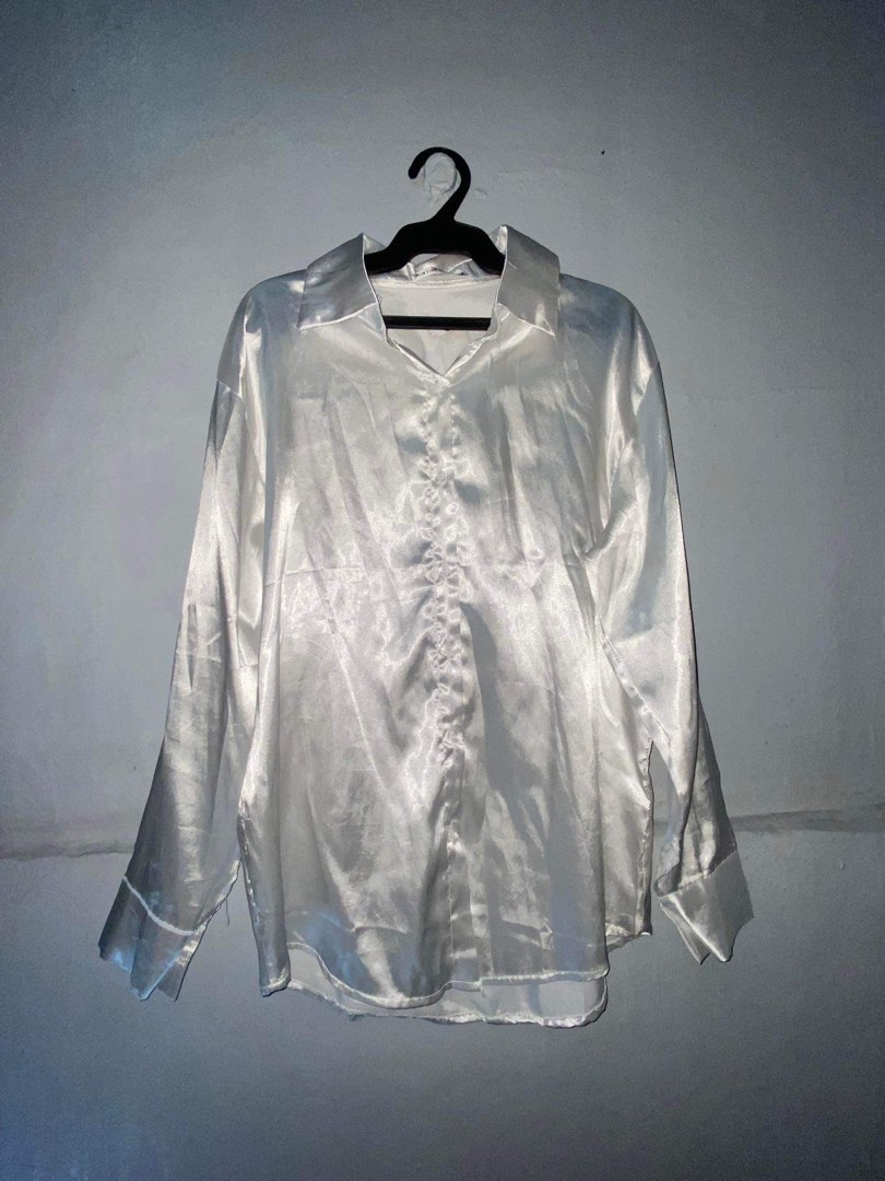 Relaxed Satin Button Blouse White main image 0