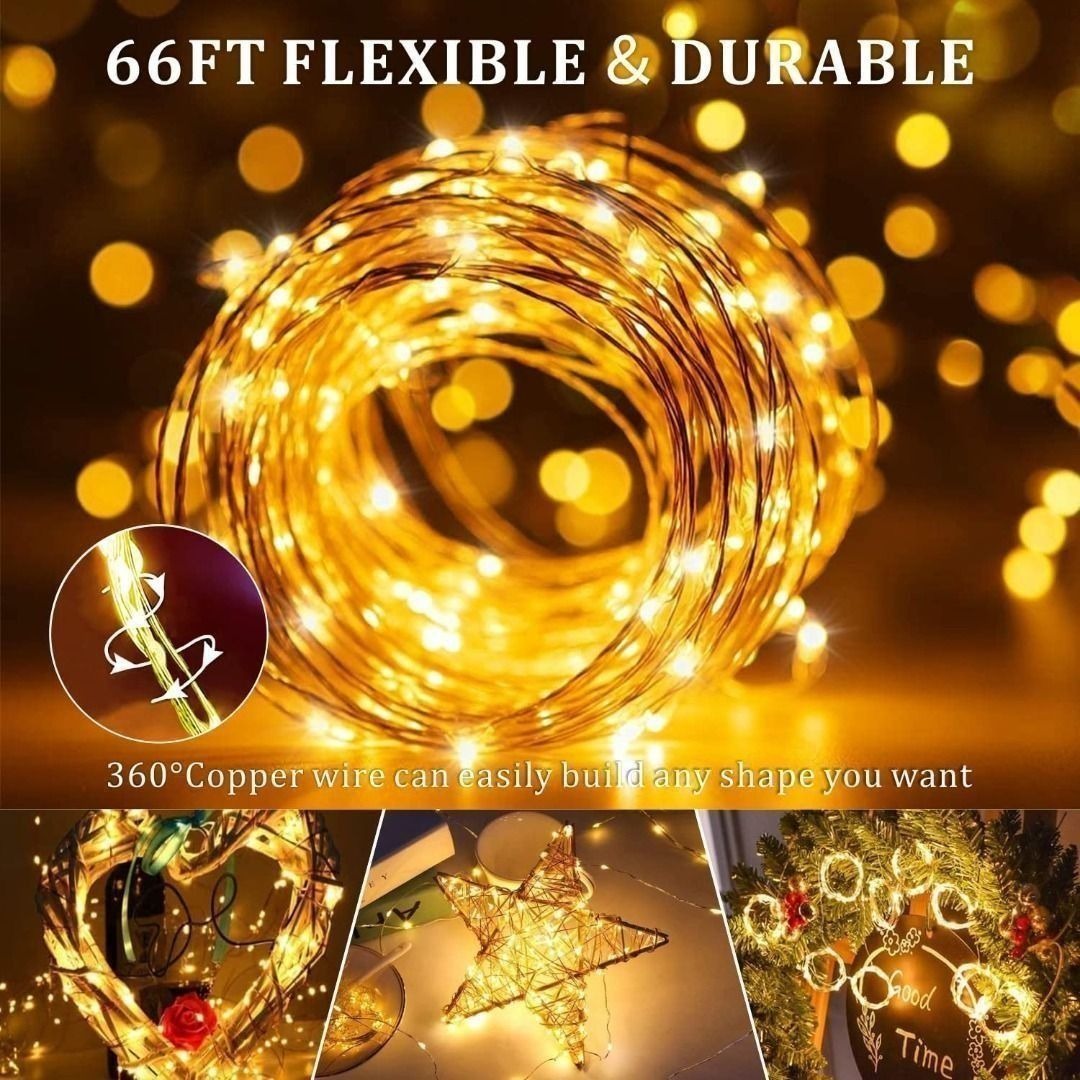 X2 Led Starry Lights, 66Ft 200 Leds Battery Operated Lights with Remote,  Ip67 Waterproof Firefly String Lights for Indoor and Outdoor Decor,Warm  White, Holiday Gift, Furniture  Home Living, Lighting  Fans,