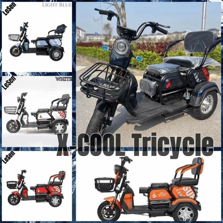 Xcool superfashion ebike (Category: Bicycles) located in Manila. Submitted by minidivisoria (Listing ID 1252261544, Image 1). Description: Xcool Super FASHION ebike 3 wheels with ROOF Specs. With wiper Side mirror With panel With anti theft alarm 3 seater Front & Back Basket Battery Lead Acid 48v 20AH 500Watts 40-50Km Range 40-60Km/H Speed 10*-8 Tubeless 350kg Load Weight 8 Hours Charge time.