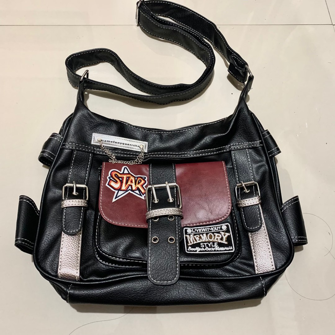 y2k grunge cargo messenger bag acubi gothic goth black bag on Carousell