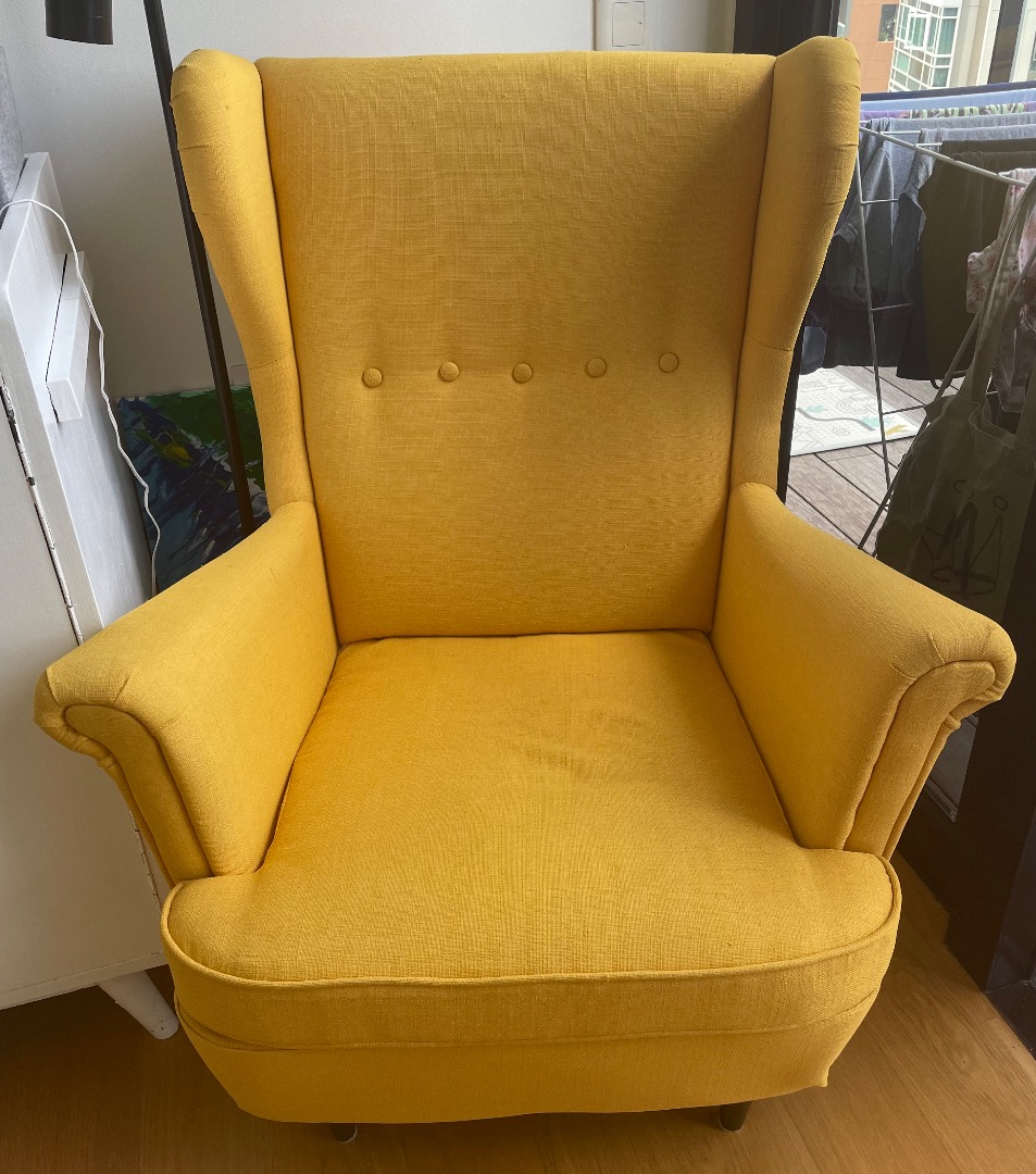 Yellow armchair with footstool, Furniture & Home Living, Furniture, Chairs on Carousell