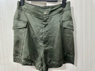 ZARA Satin Army Green Shorts