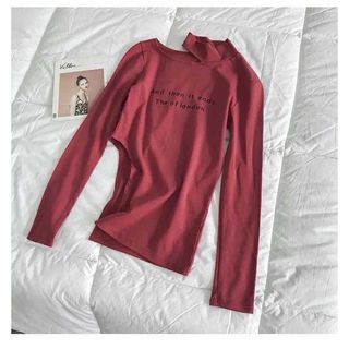 0079 Women Long Sleeves Cold Shoulder Open Side Red Free Size