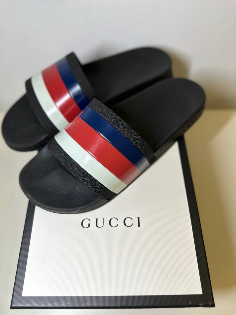 Red white and discount blue gucci slides