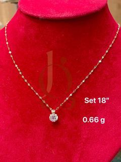 18k Saudi Gold Necklace Dancing Chain + Russian Diamond Pendant 0.66g