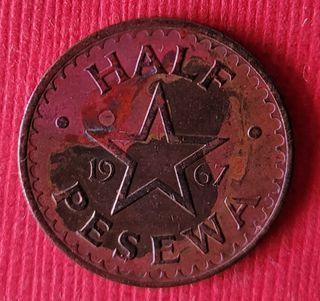6458迦納CHANA1967年紅銅HALF PESEWA錢幣乙枚（保真，美品）。