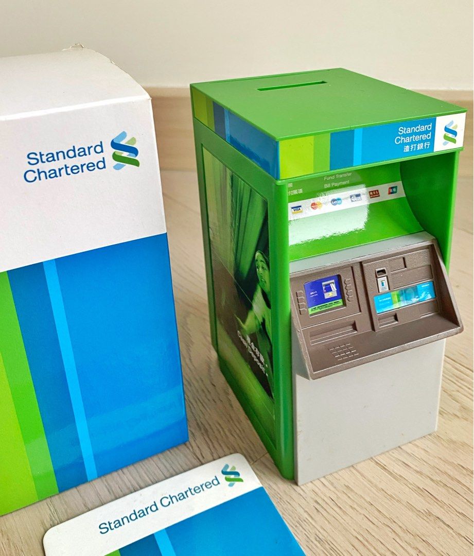 古董渣打銀行迷你櫃員機錢罌典藏流出全新連盒連提款小卡適合完美主義者珍藏家, 興趣及遊戲, 收藏品及紀念品, 古董收藏-