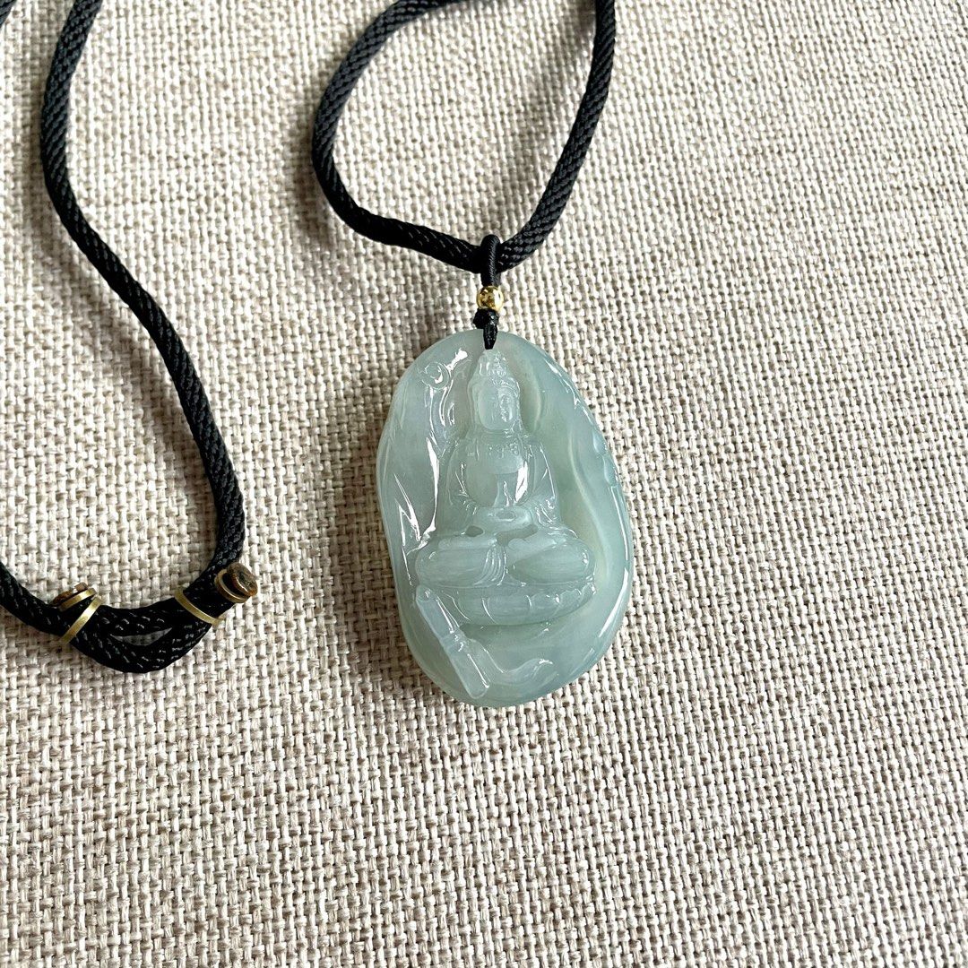 緬甸天然翡翠A貨糯冰觀音吊墜掛件Burmese natural jade A grade