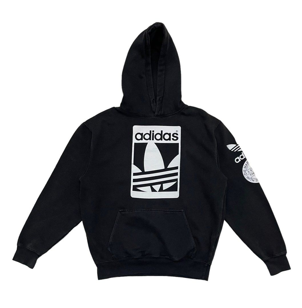Adidas men's original trefoil street outlet graphic front pocket hoodie