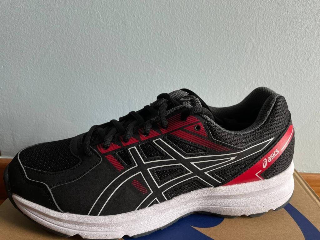 Asics black and store red running shoes