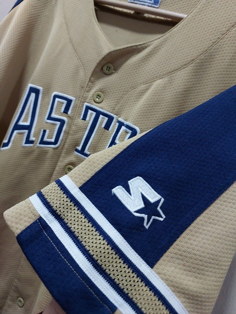 Houston Astros Vintage Majestic Blue Gold Pinstripe Star Baseball Jersey XL  90s