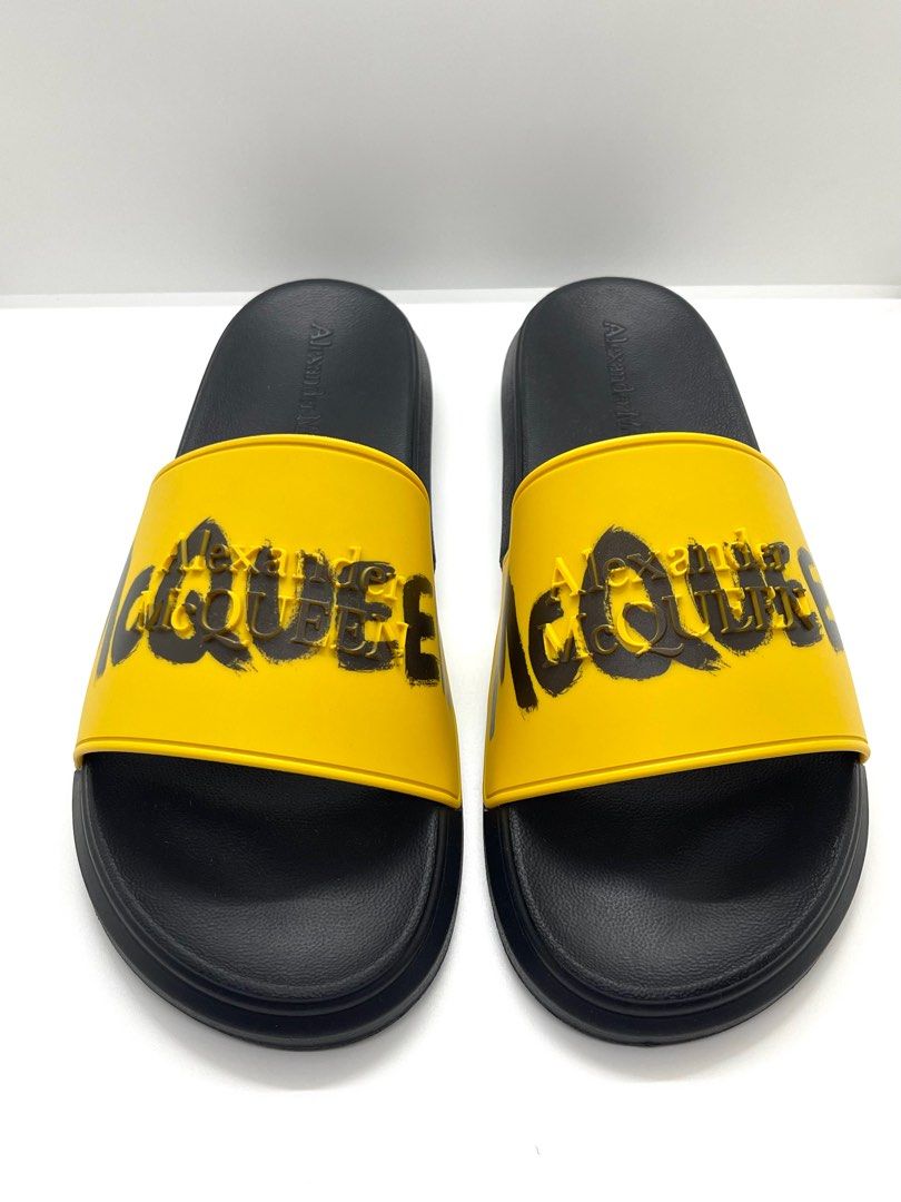 Authentic Alexander McQueen Graffiti Logo Slides Men s Fashion