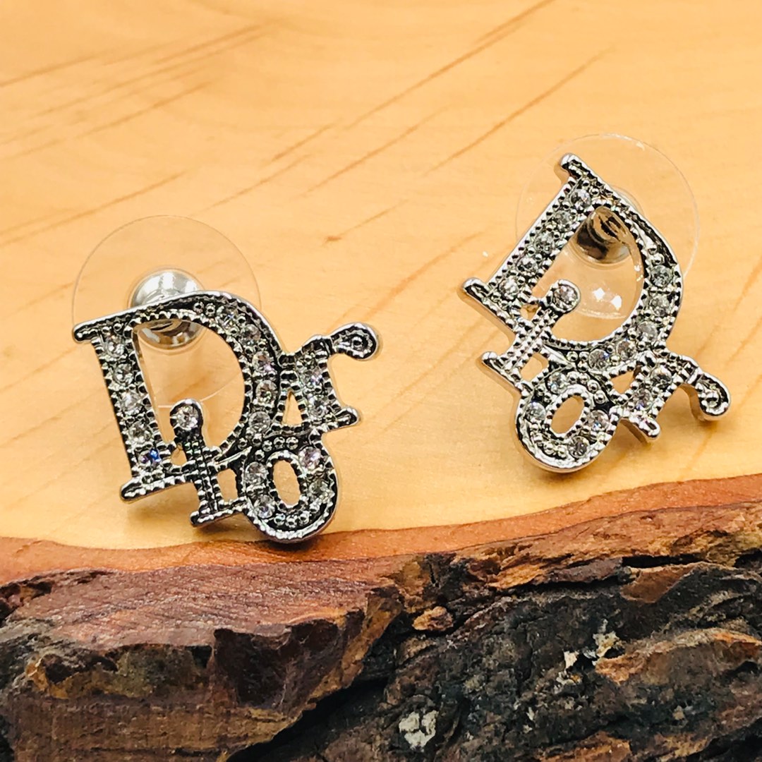 Authentic Dior Monogram Silver Stud Earring Women s Fashion