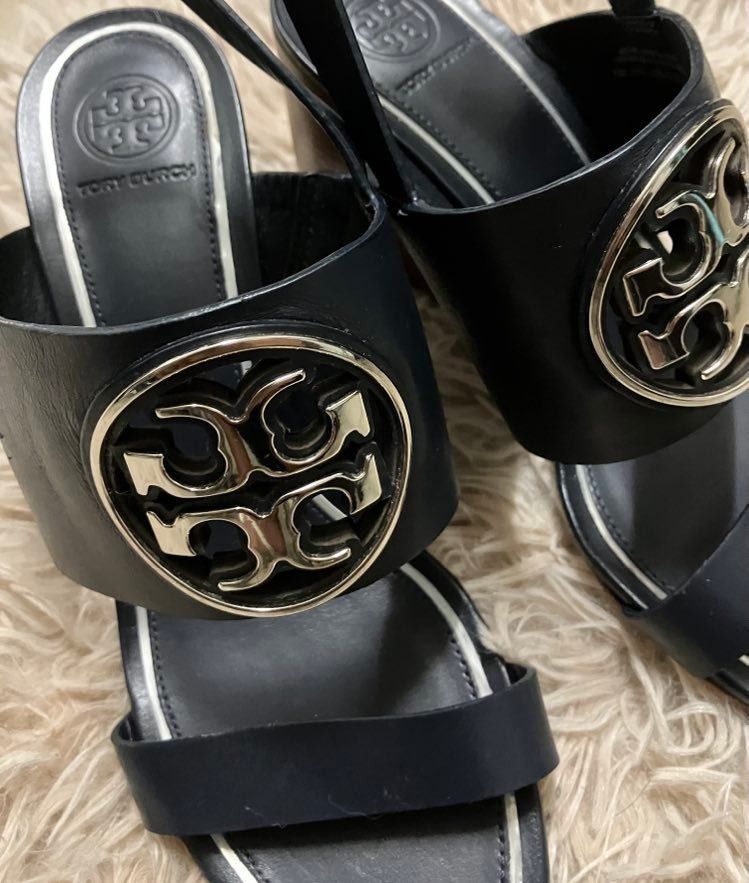 Authentic Tory Burch Miller Metal Logo Wedge Sandals Women s