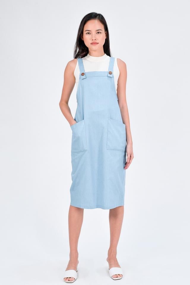 Light denim dungaree discount dress