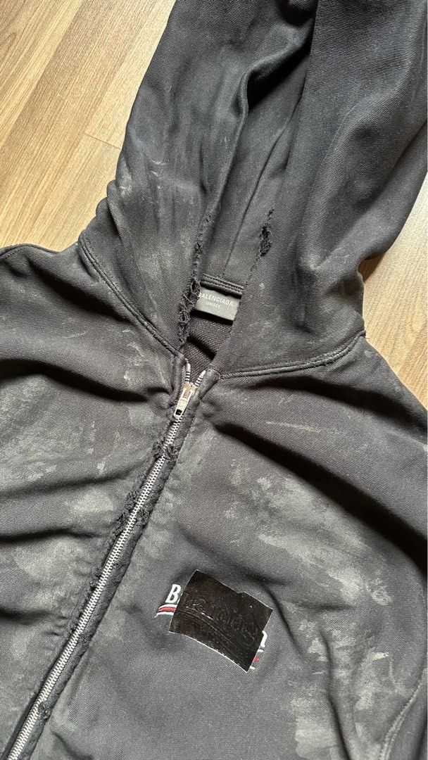 Balenciaga Gaffer Hoodie Zip Up Grey Mud Distressed Size M