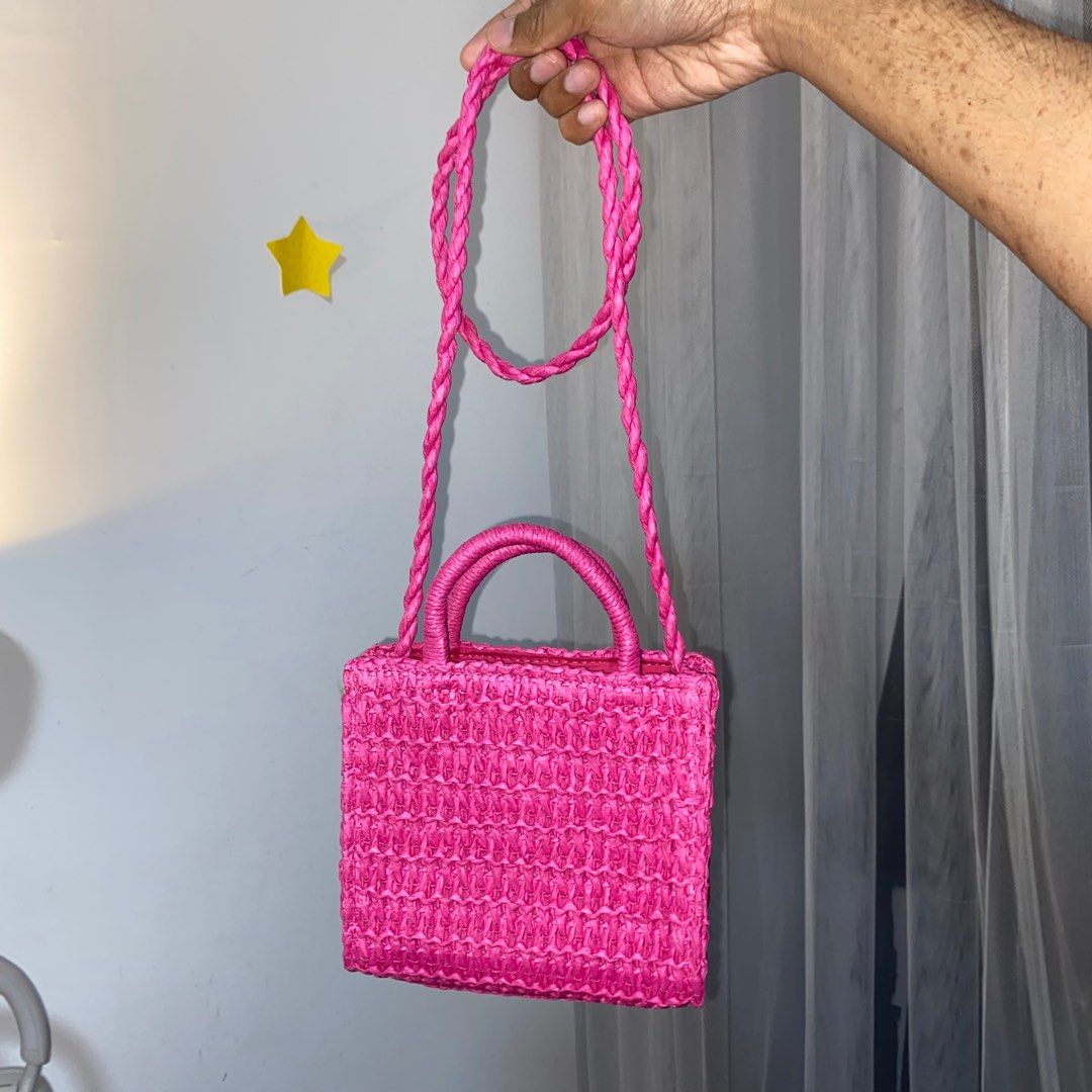 Barbie Pink Woven H M Rattan Mini Crossbody Bag