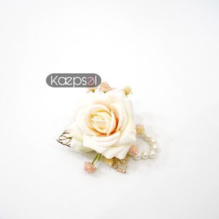 Beautifully Curated Artificial White/Beige Flowers Corsage & Boutonnière (Leilani Series)