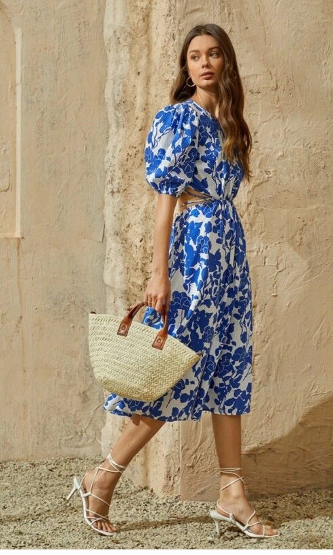 White blue floral clearance dress