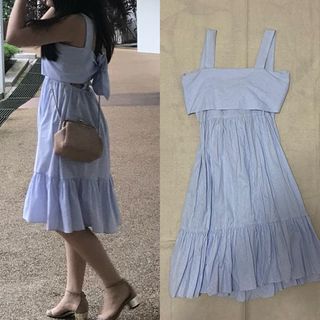 Blue Striped Dress with Bow/Ribbon