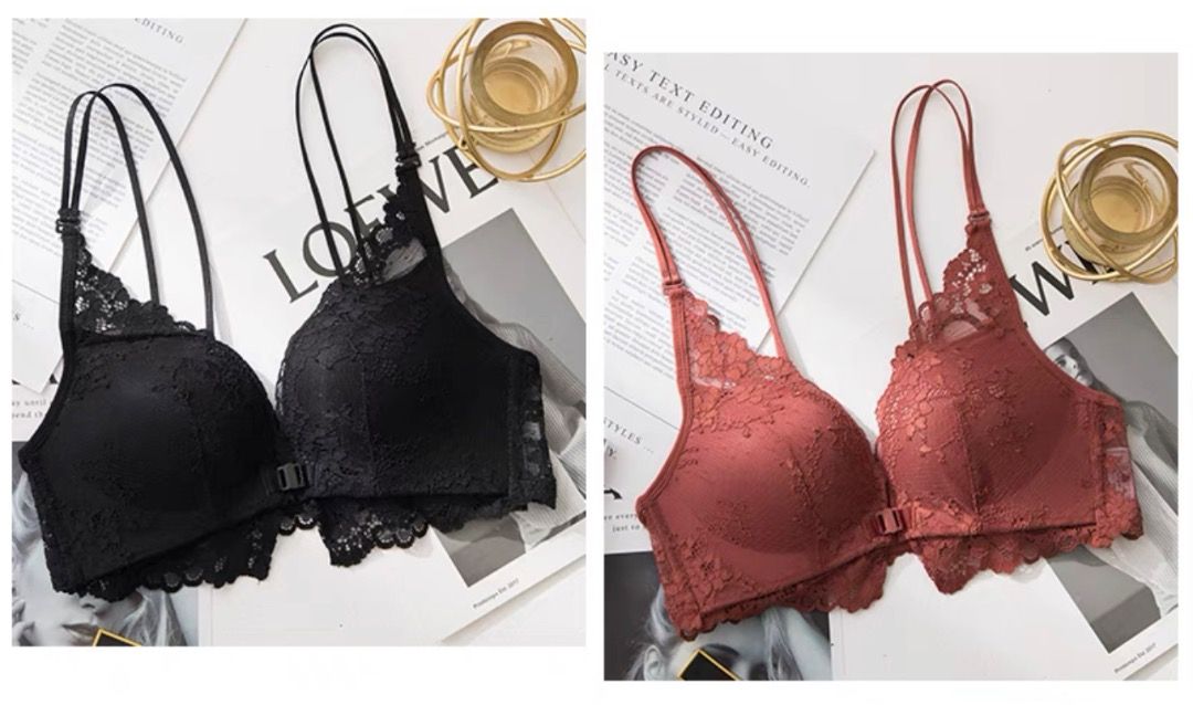 Women Front Buckle Bralette Push Bra Top Up Lace Halter Sexy