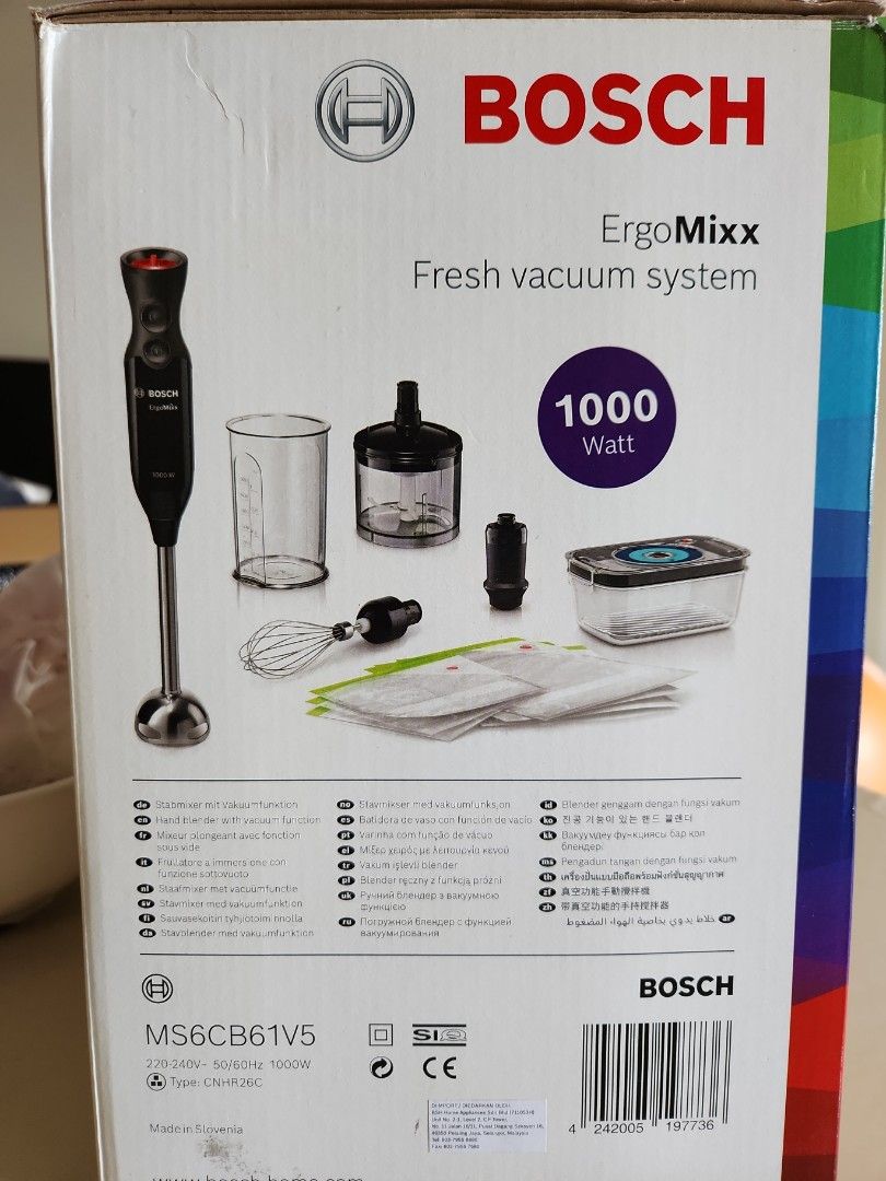 Bosch MS6CB61V5 1000W ErgoMixx Black Anthracite Hand Blender with vacuum  seal pack, TV & Home Appliances, Kitchen Appliances, Juicers, Blenders &  Grinders on Carousell