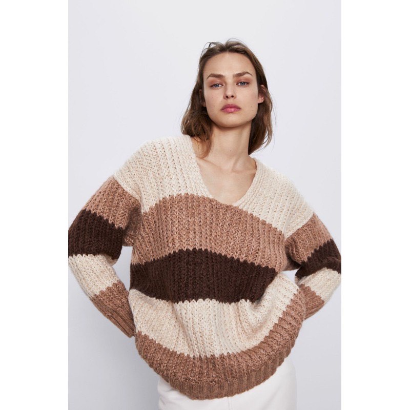 Striped wool blend sweater clearance