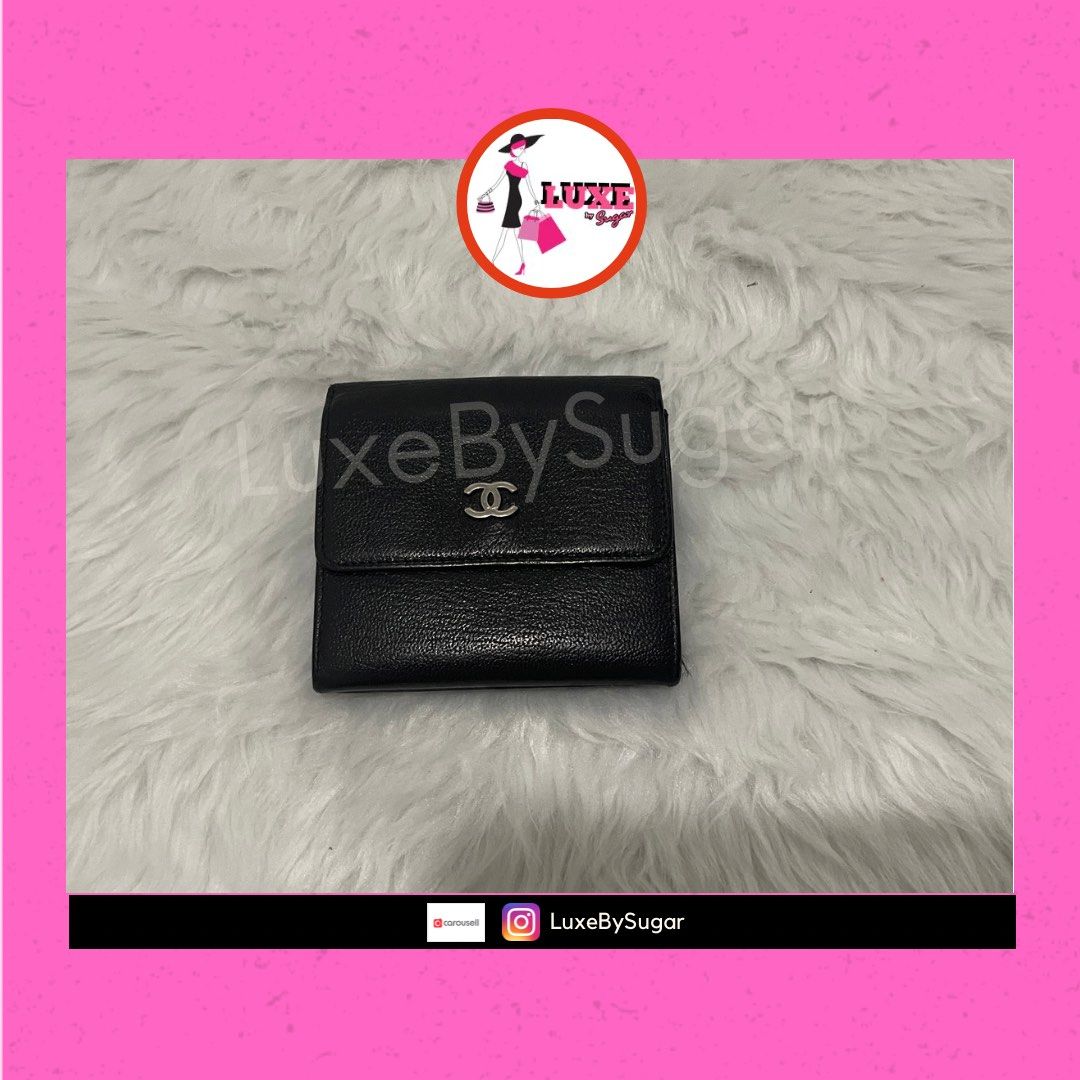 Chanel Compact Wallet (Category: Luxury Bags & Wallets) located in Makati City. Submitted by luxe_by_sugar (Listing ID 1253950027, Image 1). Description: In excellent condition Wallet only Button working good Minor flaws coin pocket see pic attached WAS: 10k.