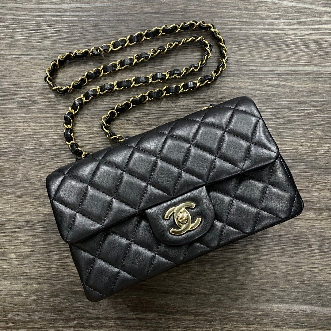 Chanel: Mini Flap Bag Rectangular - Black Lambskin with Light Gold Hardware  (LGHW) [Microchip], Luxury, Bags & Wallets on Carousell