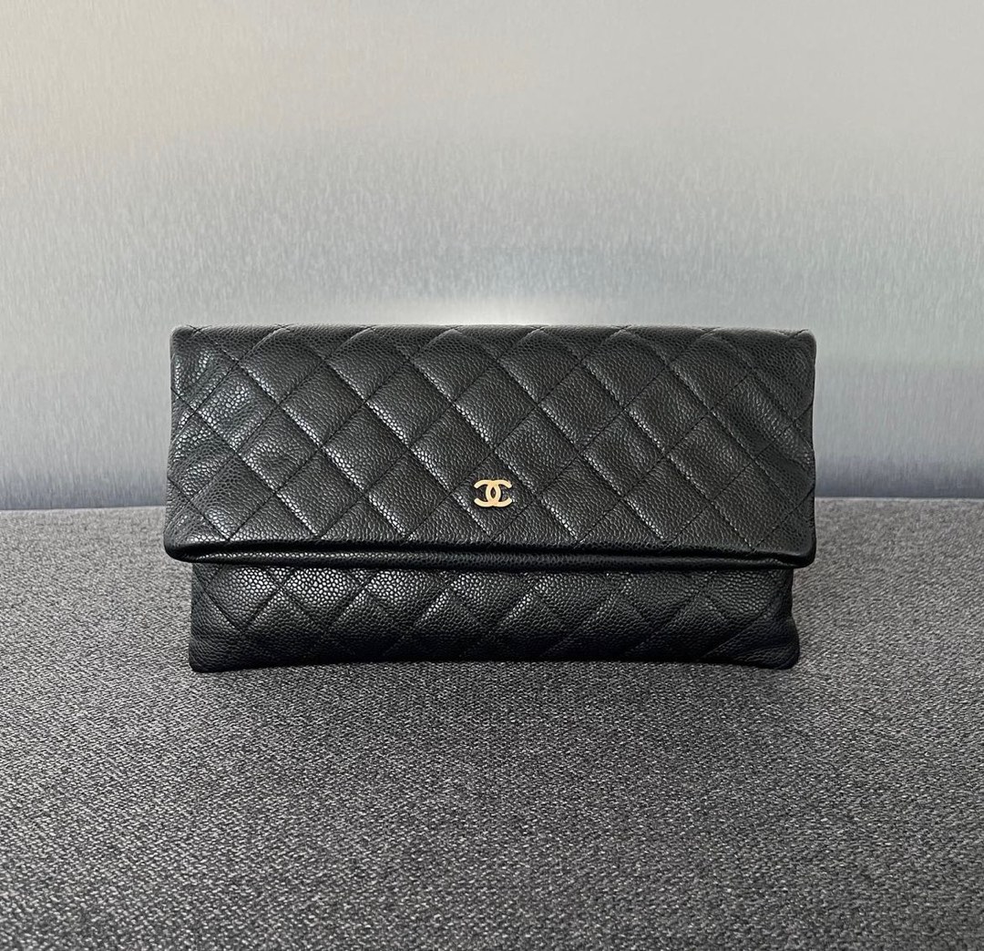 Chanel Timeless Fold Over Clutch Caviar Black Ghw Luxury Bags