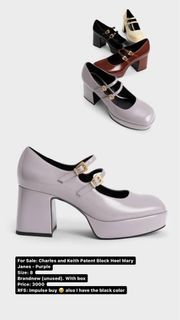 Charles and Keith Patent Block Heel Mary Janes - Purple