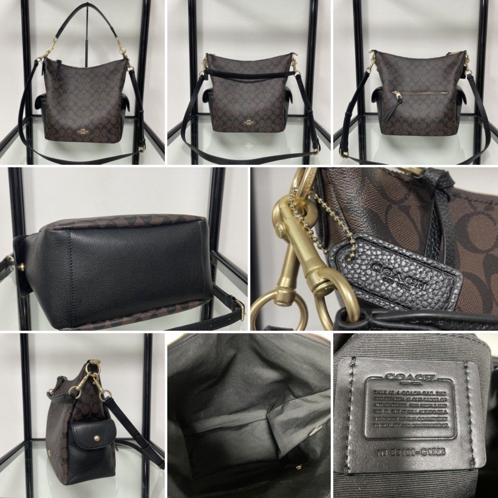 Authentic Coach Pennie Shoulder Bag In Signature Canvas C1523 - Brown/Black